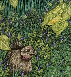 Student work by Illustration student Hailey Hagan of a brown bird in green foliage.