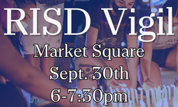 Risd Vigil image of students lighting candles with text overlay