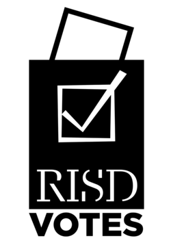 T-shirt graphic showing a ballot with a check mark and the words RISD Votes