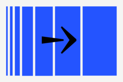 blue graphic with black arrow pointing right across white lines suggesting advancement