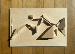 Student work by Interior Architecture student Govind Uberoy of a wooden geometrical structure.