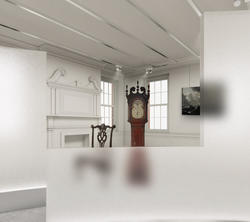 Student work by Interior Architecture student Patharin (Minnie) Suponthana of a partially obscured room interior including a clock, chair and mantle.