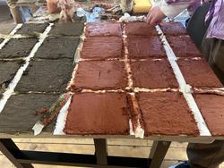 grid of wet clay materials 