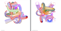 Student work by Graphic Design graduate alum Vaishnavi Mahendran of colorful shapes spiraling in interlocking patterns.