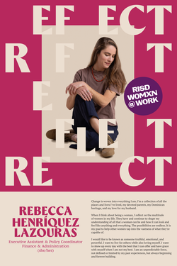 Rebecca Henríquez Lazouras surrounded by letterforms spelling the word RESPECT